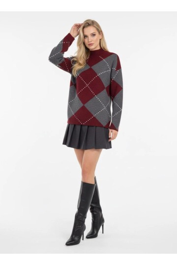 Bisiklet Yaka Baklava Desenli Triko Kazak