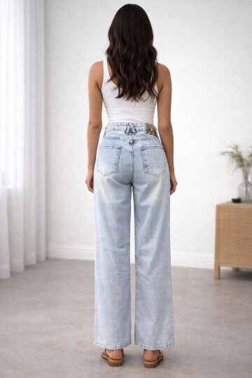 Bol Paça Yüksek Bel Açık Mavi Jean