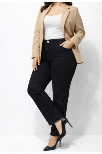 Büyük Beden Esnek Siyah Kadın Jean