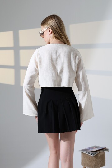 Çift Bağlama Detay Müslin Bluz Ekru