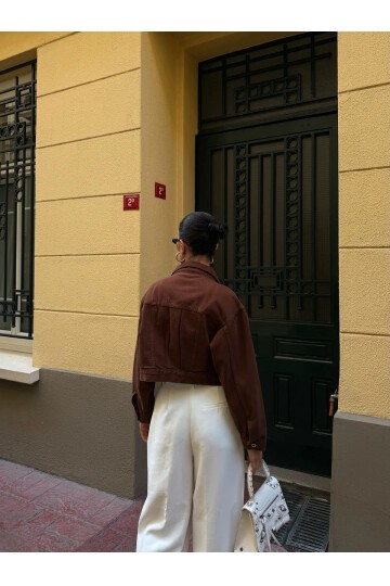 Çift Cep Denim Crop Ceket