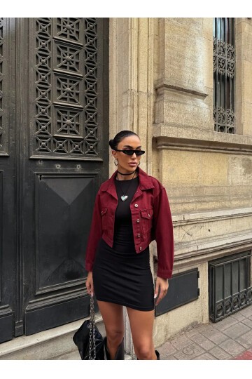 Çift Cep Denim Crop Ceket