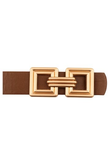 Çift Kare Tokalı Taba Kadın Kemer