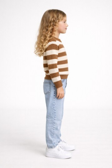 Çizgili Kazak Ve Jean Takım Bej