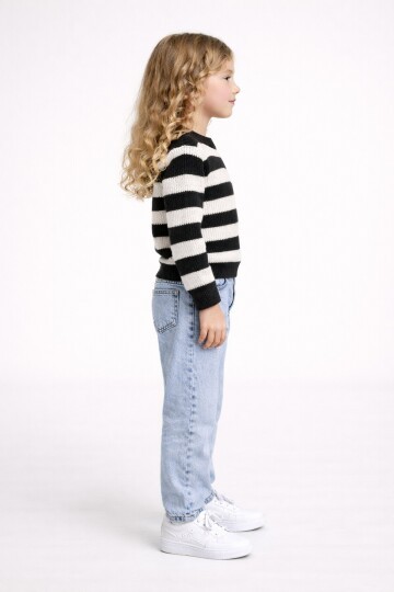 Çizgili Kazak Ve Jean Takım Siyah