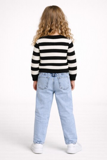 Çizgili Kazak Ve Jean Takım Siyah