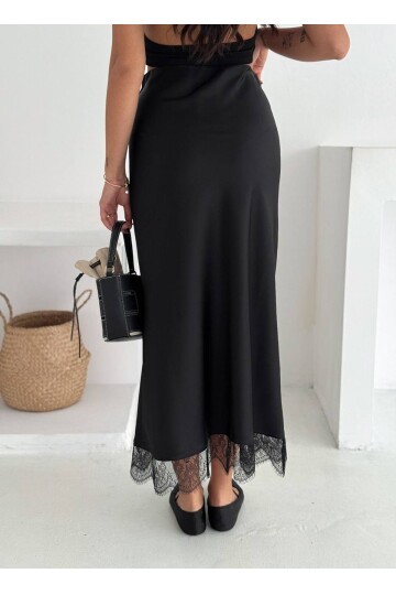 Dantel Detay Saten Uzun Etek