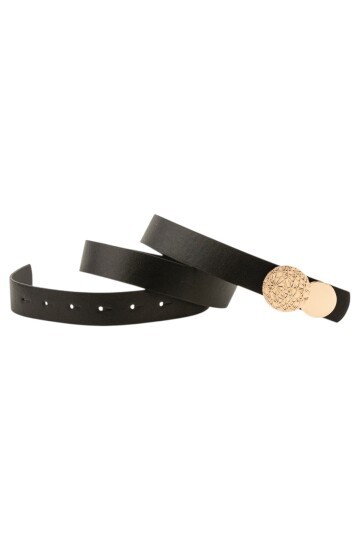 Desenli Yuvarlak Tokalı İkili Set Bordo_Siyah Kadın Kemeri