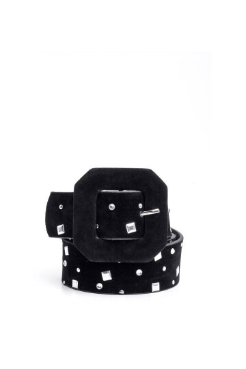 Droplu Taşlı Süet Kemer