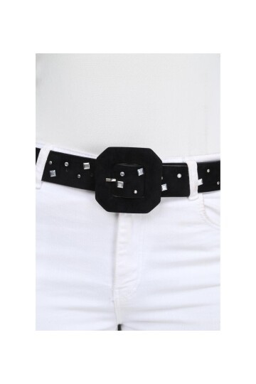 Droplu Taşlı Süet Kemer