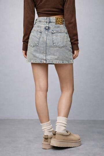 Düğme Detaylı Jean Mini Etek