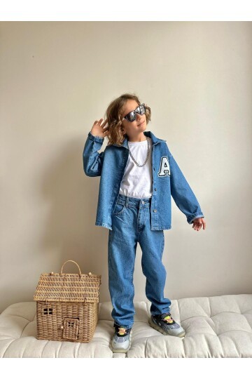 Erkek Çocuk 3’lü Kot Takım Alt Üst Body Mavi