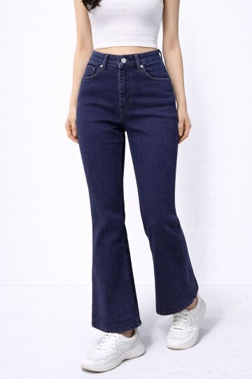 Esnek Lacivert İspanyol Paça Jean