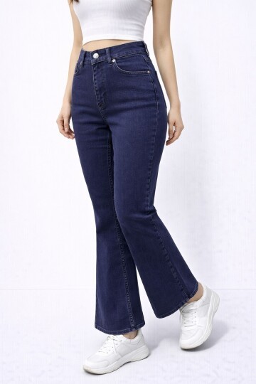 Esnek Lacivert İspanyol Paça Jean