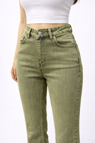 Esnek Yeşil İspanyol Paça Jean