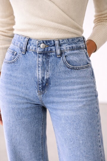 Geniş Paça Mavi Jean