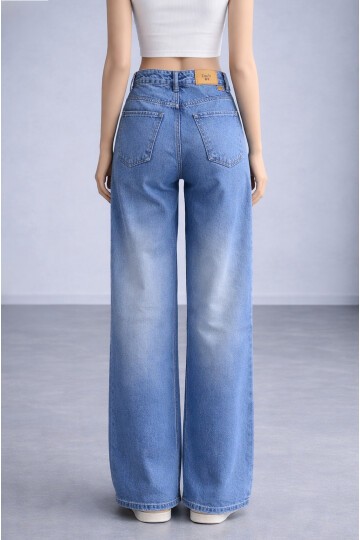 Geniş Paça Mavi Jean