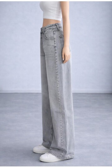 Gri Geniş Paça Jean