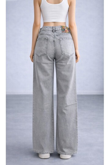 Gri Geniş Paça Jean