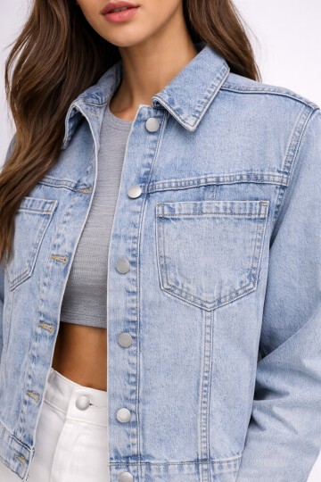Kadın Açık Mavi Jean Ceket
