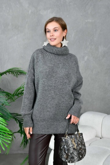 Kadın Balıkçı Yaka Kaşkorse Oversize Triko Tunik