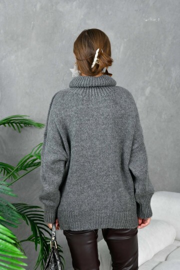 Kadın Balıkçı Yaka Kaşkorse Oversize Triko Tunik