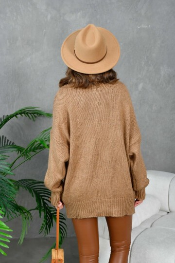 Kadın Balıkçı Yaka Kaşkorse Oversize Triko Tunik