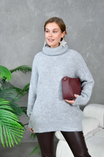 Kadın Balıkçı Yaka Kaşkorse Oversize Triko Tunik
