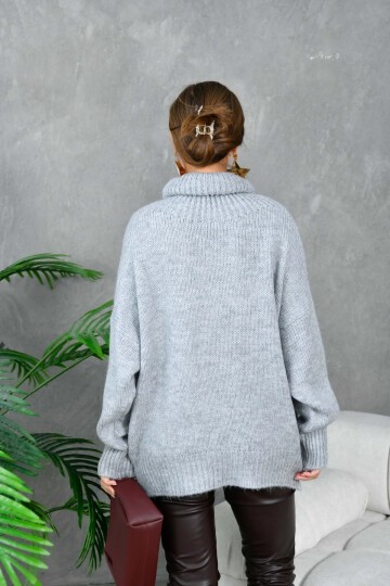 Kadın Balıkçı Yaka Kaşkorse Oversize Triko Tunik