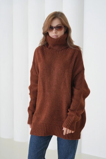 Kadın Balıkçı Yaka Kaşkorse Oversize Triko Tunik