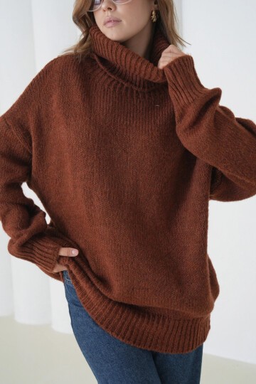 Kadın Balıkçı Yaka Kaşkorse Oversize Triko Tunik