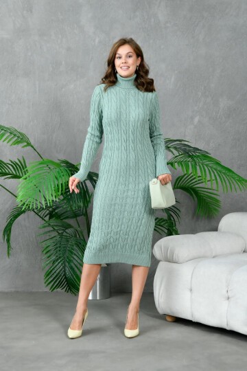 Kadın Balıkçı Yaka Örgü Detay Kışlık Triko Elbise
