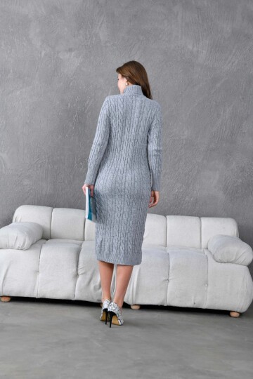 Kadın Balıkçı Yaka Örgü Detay Kışlık Triko Elbise