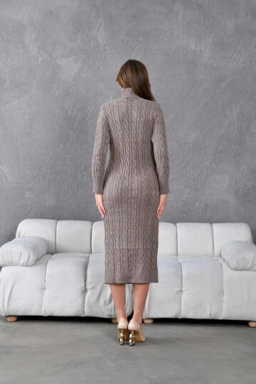 Kadın Balıkçı Yaka Örgü Detay Kışlık Triko Elbise