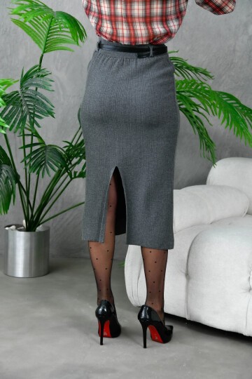 Kadın Bel Lastikli Yırtamaç Detay Uzun Triko Etek