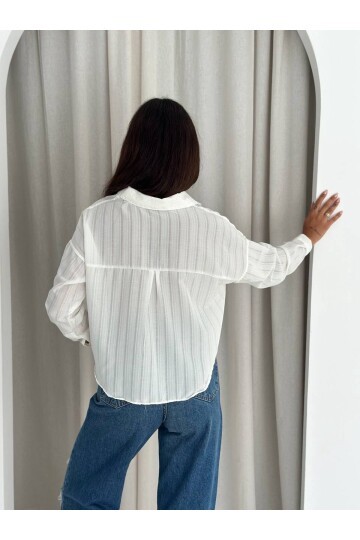 Kadın Beyaz Çizgili Salaş Gömlek