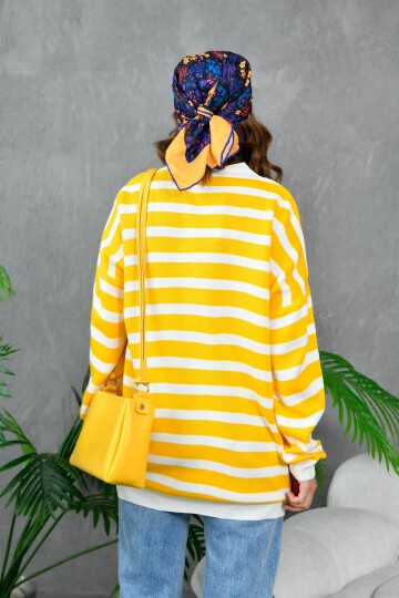 Kadın Bilek Etek Ve Banları Fitilli Çizgi desenli Triko Hırka