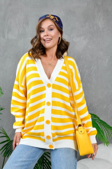 Kadın Bilek Etek Ve Banları Fitilli Çizgi desenli Triko Hırka