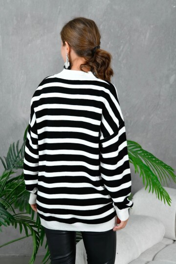 Kadın Bilek Etek Ve Banları Fitilli Çizgi desenli Triko Hırka