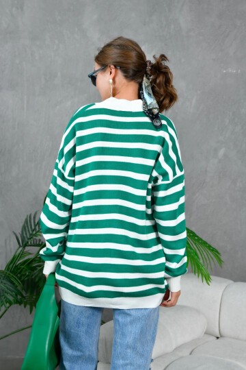 Kadın Bilek Etek Ve Banları Fitilli Çizgi desenli Triko Hırka