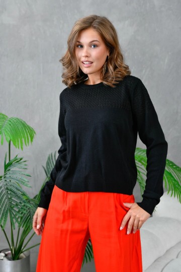 Kadın Bisiklet Yaka Ajurlu Triko Kazak