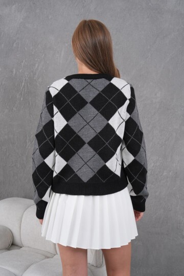 Kadın Bisiklet Yaka Baklava Desenli Düğme Kapama Triko Hırka Ceket