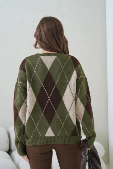 Kadın Bisiklet Yaka Baklava Desenli Triko Kazak