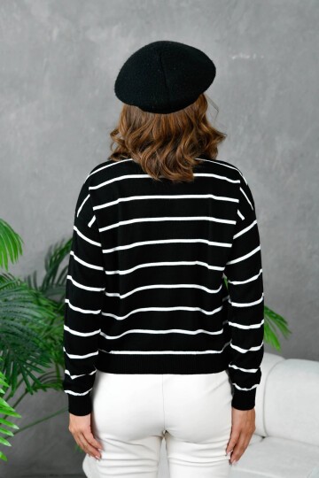 Kadın Bisiklet Yaka Çizgili Triko Kazak