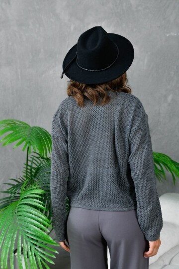 Kadın Bisiklet Yaka File Dokulu Triko Bluz