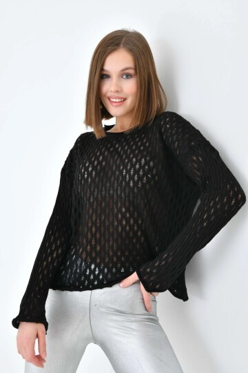 Kadın Bisiklet Yaka Örgü Detay Triko Kazak