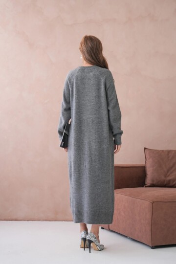 Kadın Bisiklet Yaka Yumuşak Dokulu Maksi Boy Şardonlu Oversize Triko Elbise