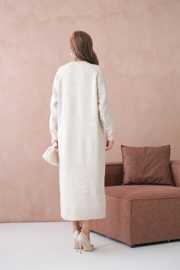 Kadın Bisiklet Yaka Yumuşak Dokulu Maksi Boy Şardonlu Oversize Triko Elbise