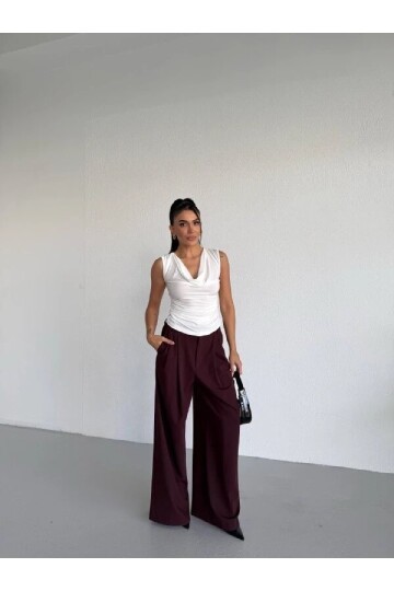 Kadın Degaje Yaka Kolsuz Bluz Beyaz