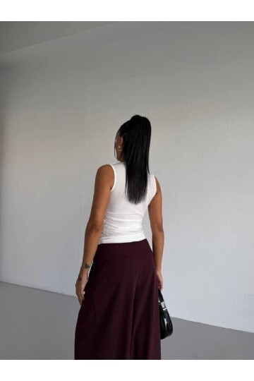 Kadın Degaje Yaka Kolsuz Bluz Beyaz